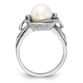 14k White Gold 7.5mm Fresh Water Cultured Pearl AA Diamond ring